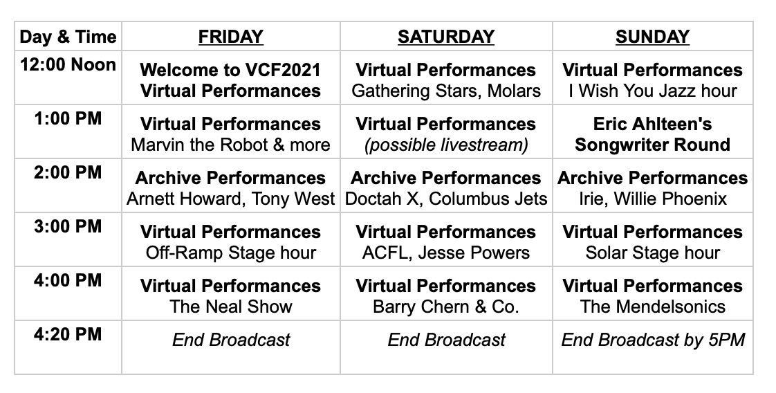 Entertainment Schedule